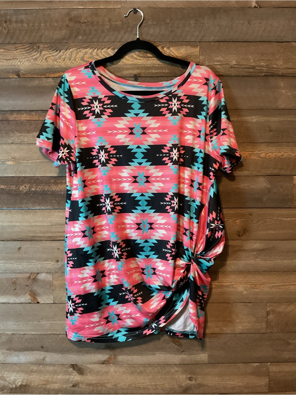 Crazy Train Pink Black Western Aztec Print Front Knot Tie Size Small